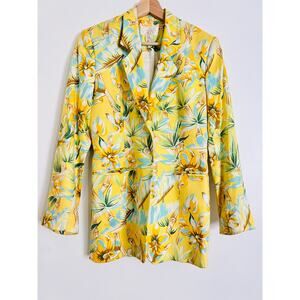 Vintage Cache Hawaiian Floral Single Button Blazer Jacket 2 Yellow Tropical